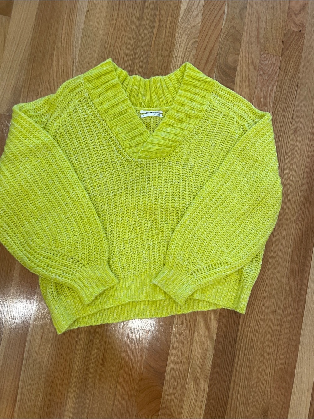 Anthropologie Neon Yellow V-Neck Knit Sweater